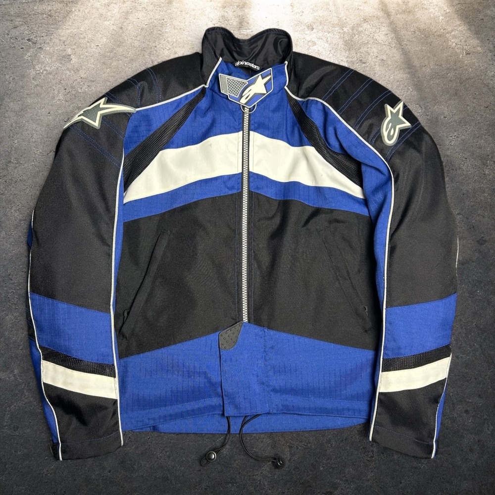 Alpinestars Motorcycle Racing Jacket Blue Black White Biker Moto Y2K Size Medium